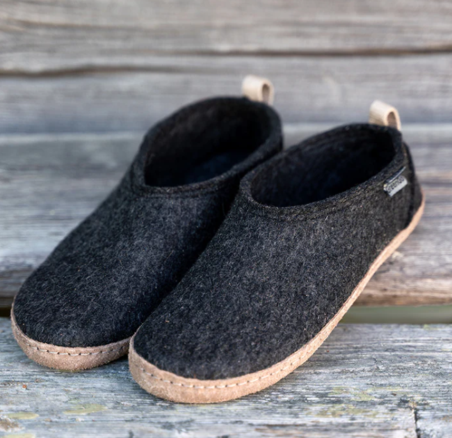 GreenGo-tofflor med sula i nubuckläder, 100% ULL Svart